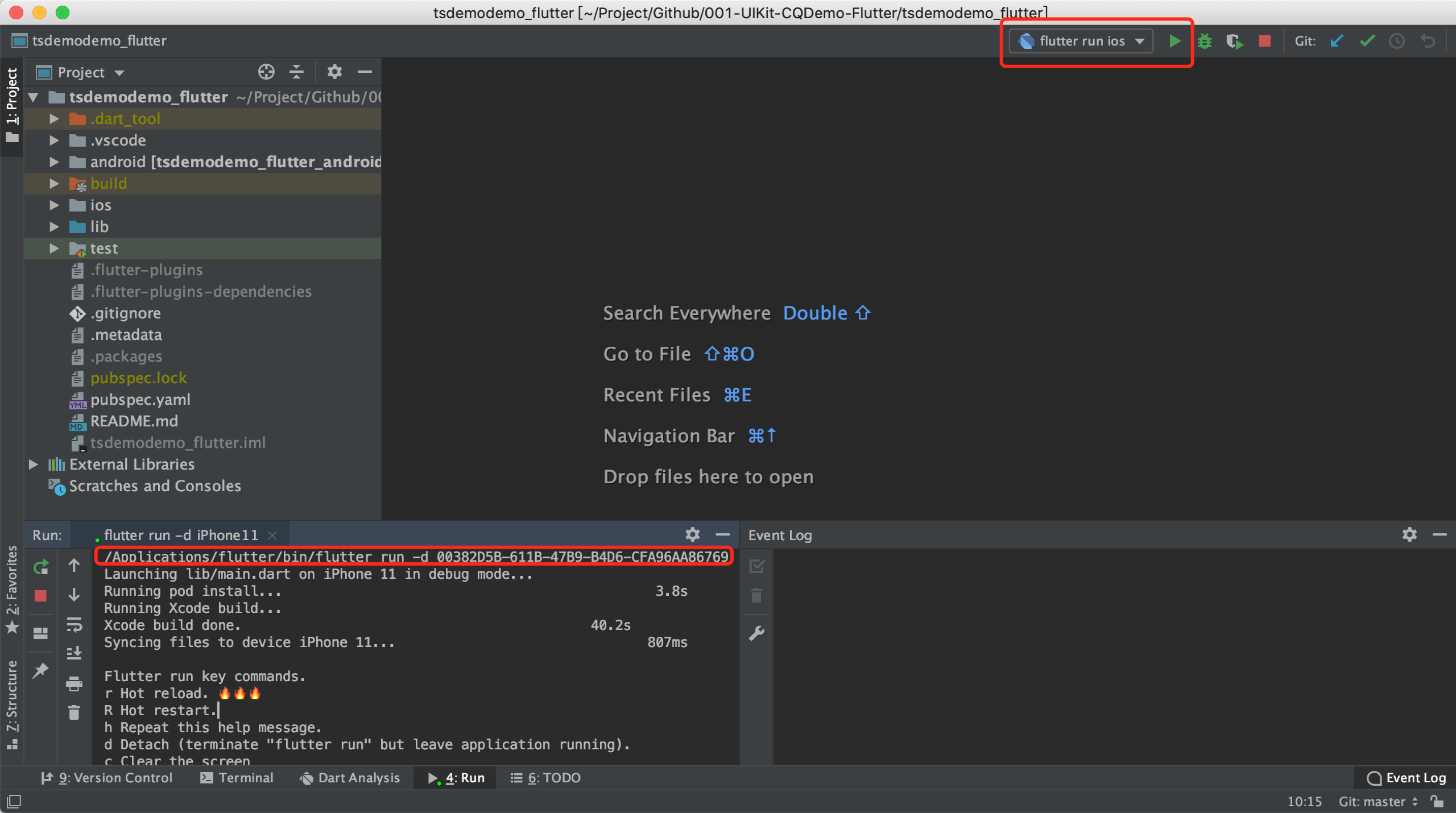 webstorm flutter run -d deviceid