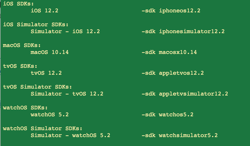 xcodebuild -showsdks的执行结果