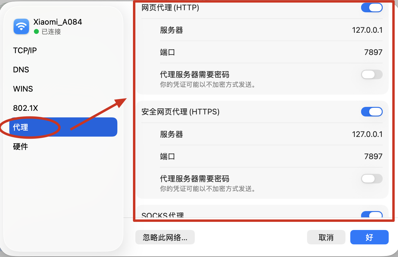 网络代理开启时候